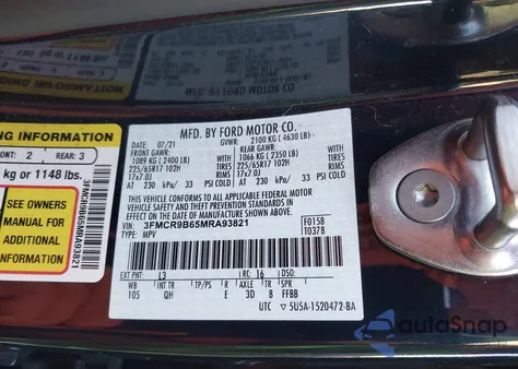 2021 Ford Bronco Sport Big Bend z USA, uszkodzony, nr VIN 3FMCR9B65MRA93821